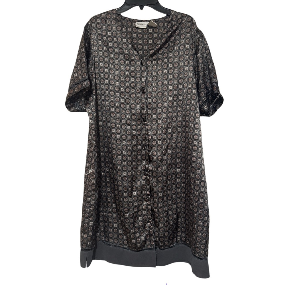 Delicates Gray Grey Patterned Dress Intimate Cut Out Sleeve SS Pajama - Size M